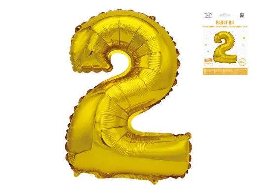 Куля фольгована цифра 2 Party Go 40 см, самотримаюча форма, золота