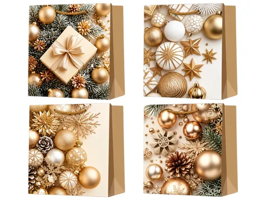 Новогодний подарочный пакет Christmas toys L, бумажный, 30×41×11 см, 4 дизайна (цена за 1шт)