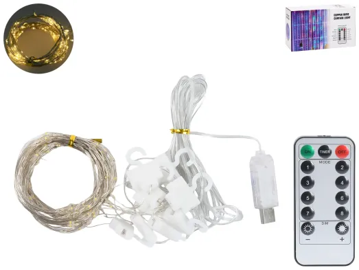 Гірлянда-штора світлодіодна жовта Роса, на пульті, USB, 3×3 м, 10 ниток×30 LED