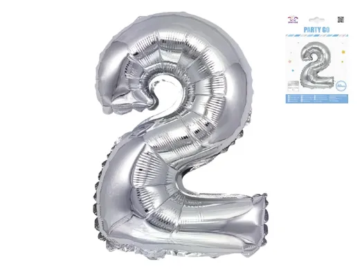 Куля фольгована цифра 2 Party Go 40 см, самотримаюча форма, срібна