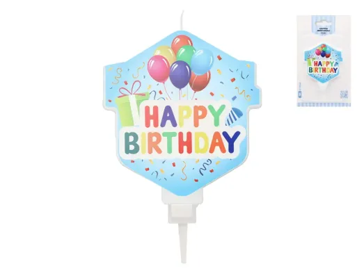 Свеча декоративная для торта "Happy Birthday", 11,7см, голубая