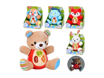 Игрушка мягкая животная музыкальная с подсветкой, 5 видов