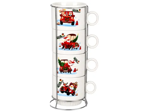 Новогодний набор чашек Happy Christmas на подставке, 5 предметов, 250 мл