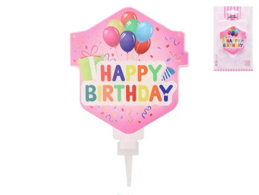 Свічка декоративна для торта “Happy Birthday”, 11,7см, рожева