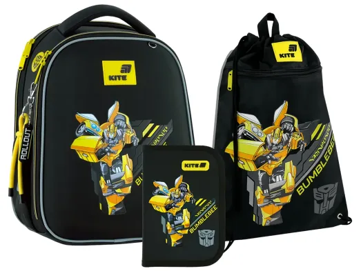 Школьный набор 5в1 Kite Education Transformers, рюкзак, пенал, сумка для обуви, ланчбокс и бутылка