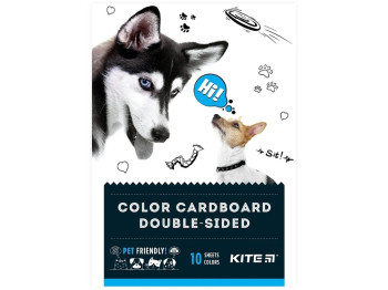 Картон кольоровий двосторонній А5 Dogs 10 аркушів, 10 кольорів, Kite