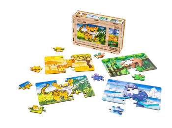Деревянный пазл Дикие животные 4в1, PuzzleOk