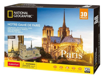 3D пазл конструктор Notre-Dame de Paris National Geographic, 29.8 см, об'ємна модель, Cubic Fun