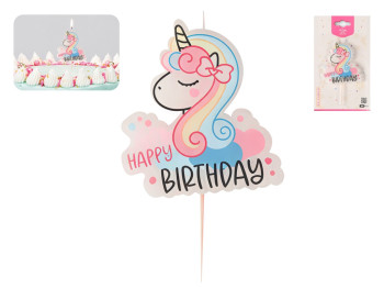 Свеча для торта Единорог Happy Birthday, 13,5см