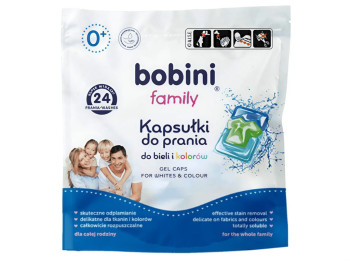 Капсули для прання білих і кольорових речей Bobini Family, гіпоалергенні, 24 шт