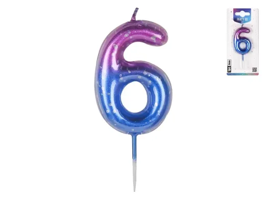 Свічка для торта цифра "6", градієнтна, 6 см