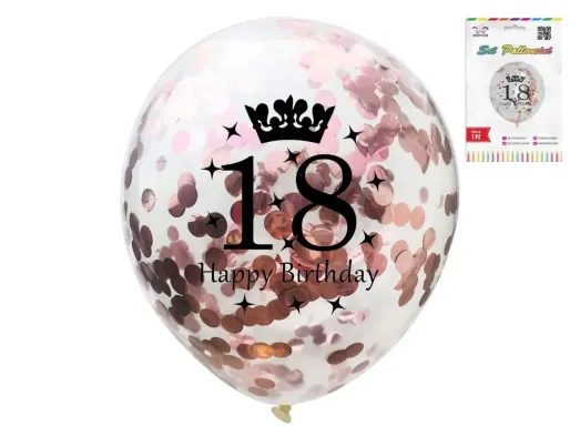 Повітряна кулька з конфеті “18 Happy Birthday”, 55см, 1 шт