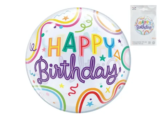 Кулька фольгована прозора Happy Birthday, 45 см, з написом