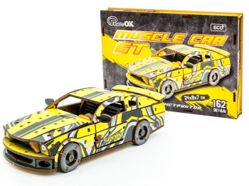 Дерев'яний 3D конструктор жовтий Muscle Car, 162 деталі