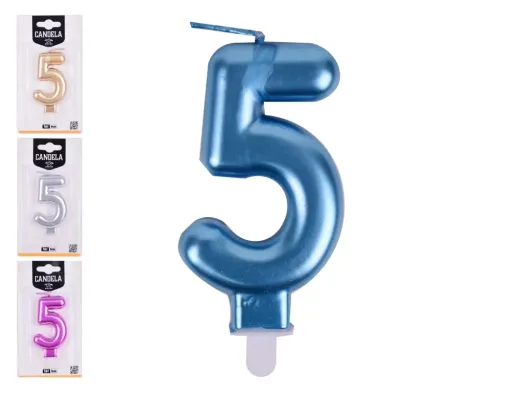 Свічка металізована для торта цифра "5", 9см, мікс кольорів, ціна за 1шт