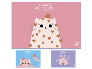 Альбом для рисования Star Meowsome Sketchbook, А4, 20 листов, микс видов
