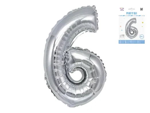 Куля фольгована цифра 6 Party Go 40 см, самотримаюча форма, срібна