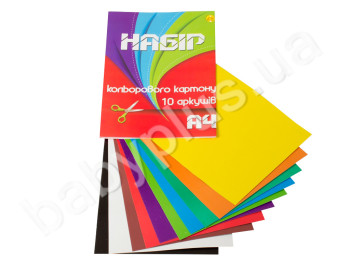 Кольоровий картон 10 кольорів А4 (Пошкоджена упаковка)