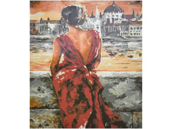 Набір для розпису по номерах Леді в червоній сукні 30х40 см, Strateg