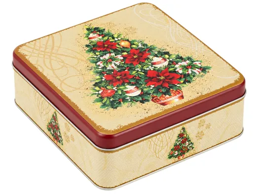 Новогодняя металлическая коробка Рождественская елка, 17×17×6 см