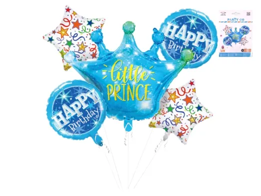 Набір повітряних  кульок Little Prince 76 см, 5 шт, фольговані, з короною