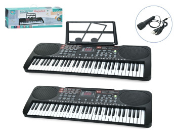 Детский синтезатор с микрофоном, 61 клавиша, запись, USB, микрофон