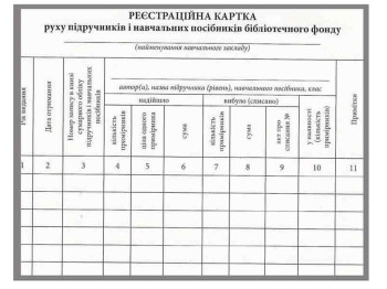 Реєстраційна картка руху підручників і навчальних посібників бібліотечного фонду, Ранок