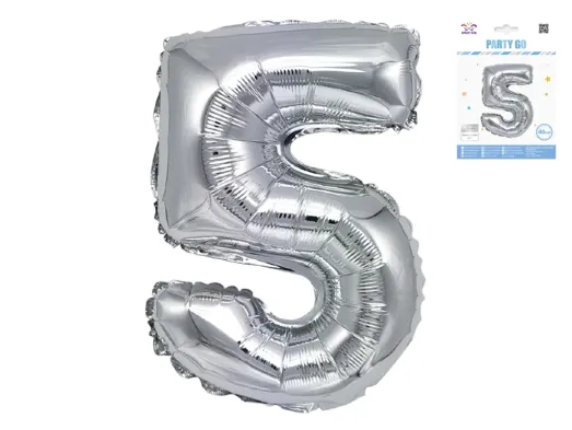Куля фольгована цифра 5 Party Go 40 см, самотримаюча форма, срібна