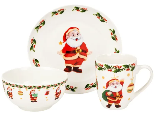 Новогодний набор посуды Holiday Set, тарелка, пиала, чашка 360 мл, 3 предмета