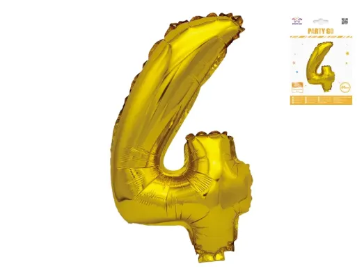 Куля фольгована цифра 4 Party Go 40 см, самотримаюча форма, золота