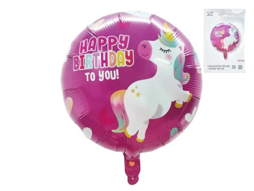 Повітряна куля фольгована Єдиноріжка "Happy Birthday", 45см, 1 шт