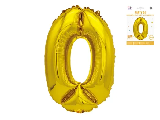 Куля фольгована цифра 0 Party Go 40 см, самотримаюча форма, золота