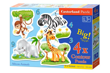 Пазлы Африканские животные, 3,4,6 и 9 элементов, Castorland