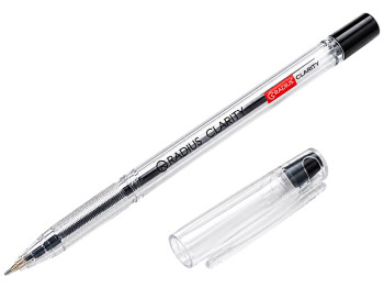 Ручка шариковая черная Clarity, прозрачный корпус, с колпачком, Radius