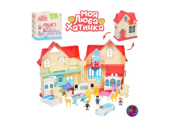 Будиночок, меблі, авто, 3 фігурки, звук, світло