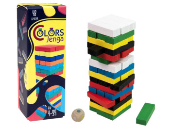 Настільна гра балансування Colors Jenga, 15,5 см, з кубиком, Strateg