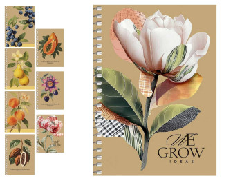 Тетрадь А6 на спирали We Grow Ideas, 80 листов, в клетку, крафт-картон, микс видов