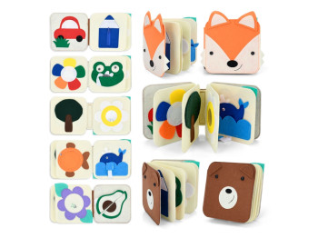 Мягкая бизи-книга 25002-25003, 15×15 см, с молнией, зеркалом и подвижными деталями, 2 вида