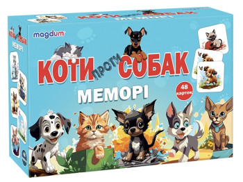 Гра настільна меморі Коти проти собак, 48 карток, пошук пар, Magdum