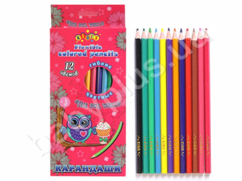 Набір пластикових кольорових олівців 12 шт, THE OWL WORLD, KIDIS 7955