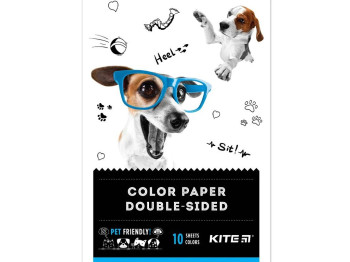 Папір кольоровий двостороній Dogs А5, 10 аркушів, 10 кольорів, Kite
