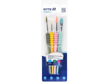 Набор кистей с гриппом Kite Creativ, синтетика, круглые №2, 6, 10, плоский №12, Kite