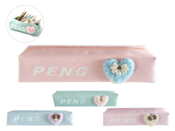 Пенал восьмигранний з декором серце PENG, 22.5×5.5 см, на блискавці, 3 види