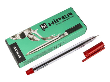 Ручка масляная Genius. Hiper HO-120. Длина письма 1 200 м. Цвет КРАСНЫЙ. (Цена за 1 шт.)