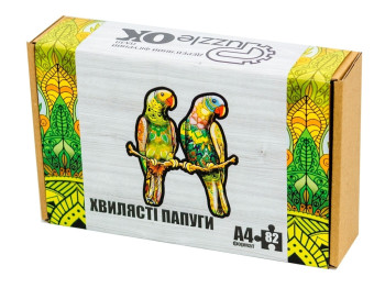 Фигурный деревянный пазл Волнистые попугаи A4 в картонной упаковке, PuzzleOK
