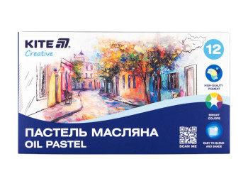 Пастель масляная Creative K-200-12, 12 цветов, круглая форма, Kite