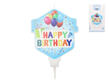 Свеча декоративная для торта "Happy Birthday", 11,7см, голубая