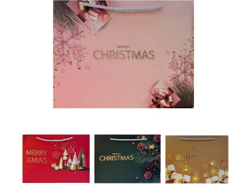 Пакет новогодний бумажный M Merry Christmas 26х33х11см, R32984-M
