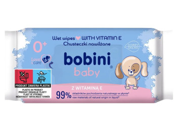 Вологі гіпоалергені серветки з вітаміном Е Bobini Baby, 60 шт