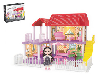 Кукольный домик Leisure Home с мебелью и куклой, 2 этажа, со светом